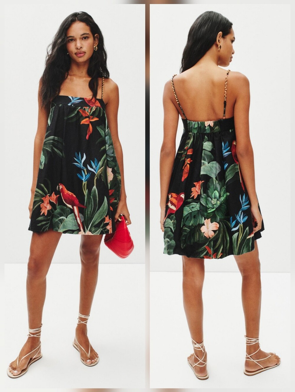 FARM Rio Midnight Macaw Fiesta Mini Dress Casual Square Neck Sleeveless Size XL